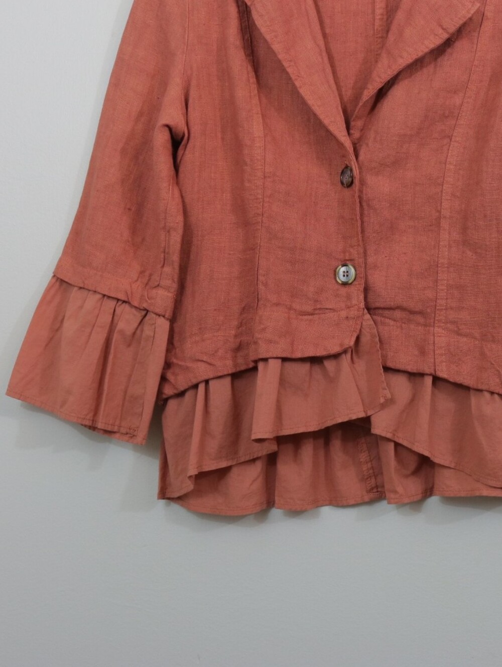 CP Shades Rust Linen Ruffle Blazer Jacket - Picture 4 of 10
